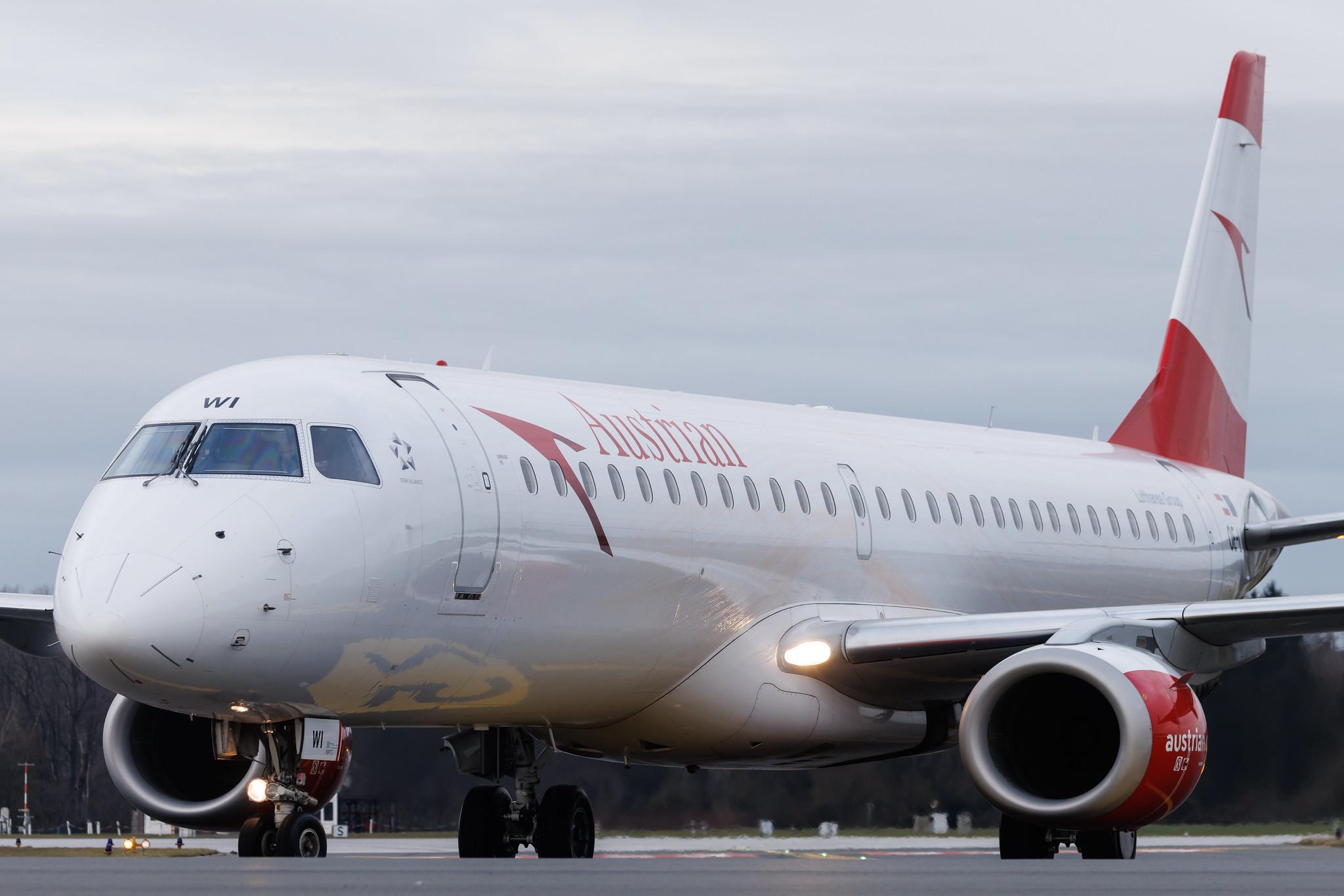 Hamburg Airport: Austrian Airlines (OS / AUA) | Embraer E195LR E195 | OE-LWI | MSN 19000500