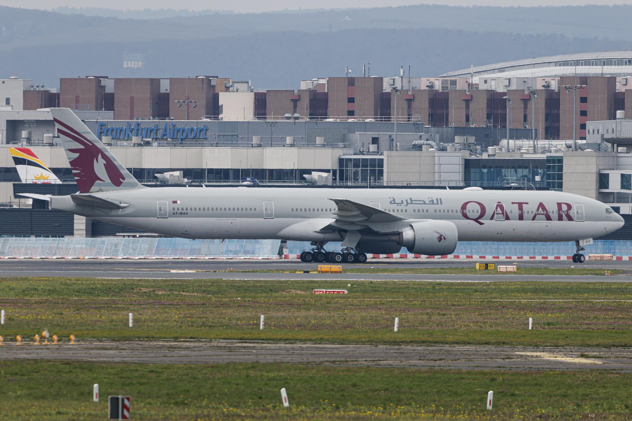 Frankfurt Airport: Qatar Airways (QR / QTR) |  Boeing 777-3DZ(ER) B77W | A7-BAV | MSN 41740