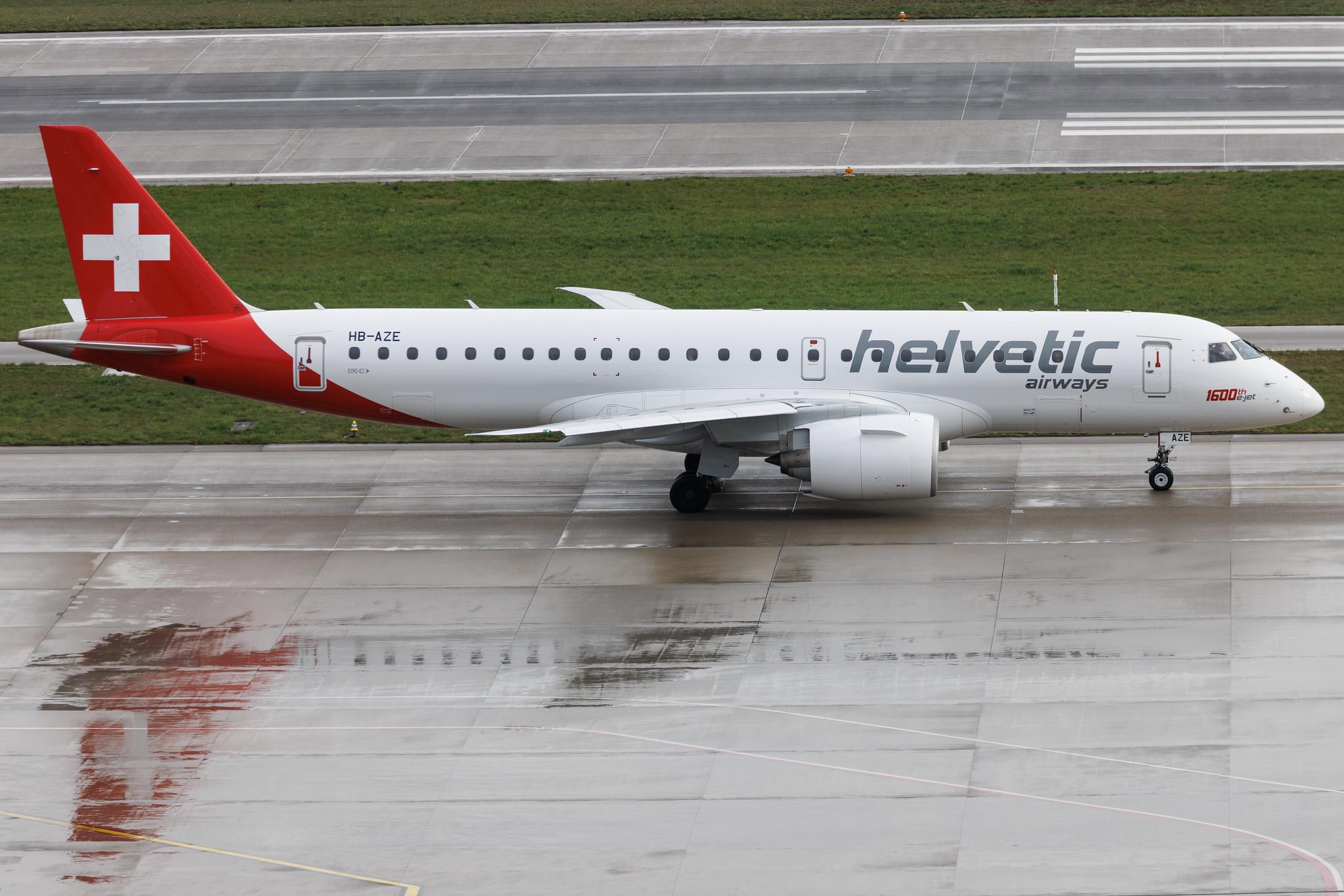 Flughafen Zürich: Helvetic Airways (2L / OAW) | Livery: 1600th E-jet sticker | Embraer E190-E2 E290 | HB-AZE | MSN 19020038