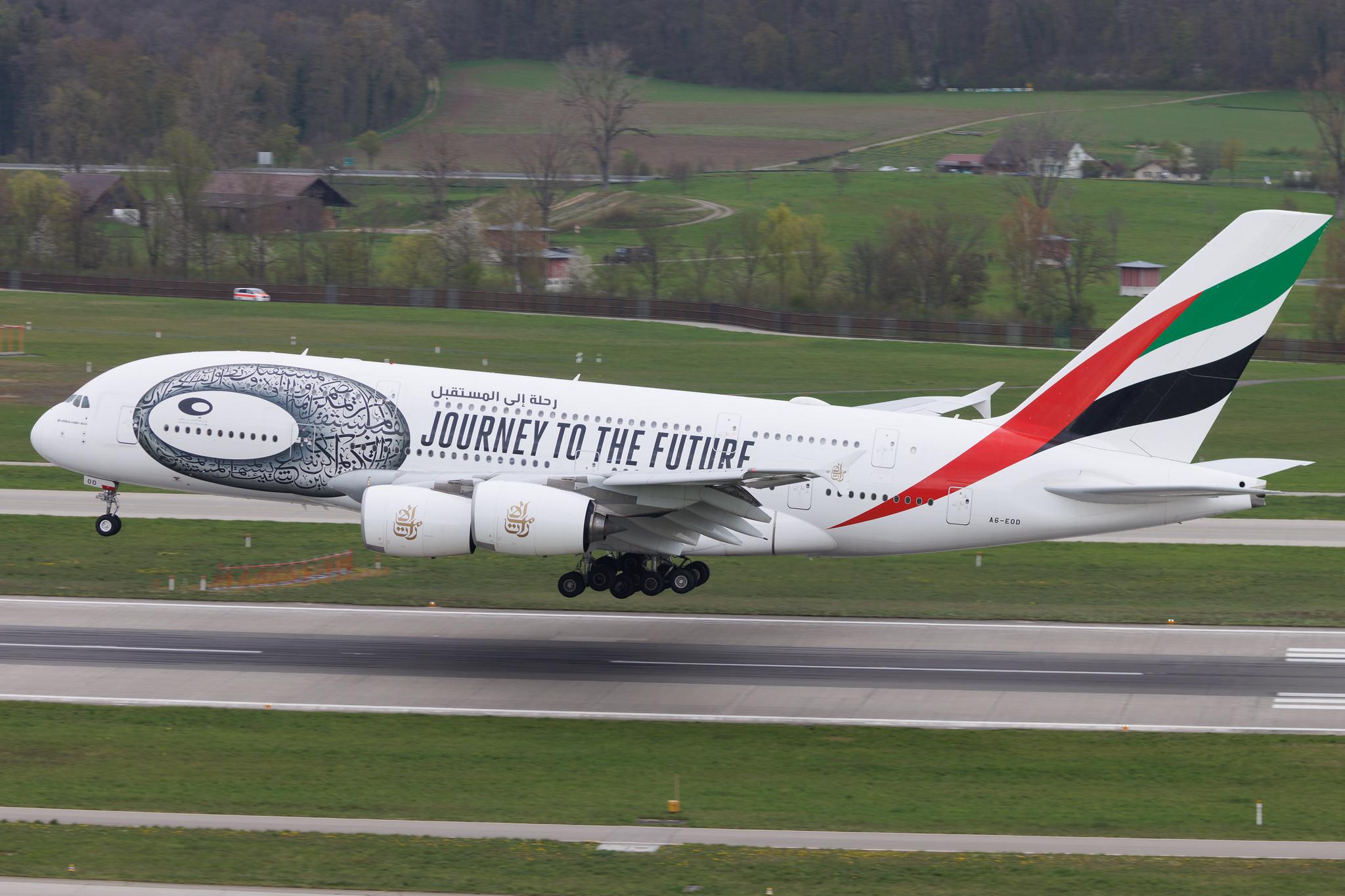 Flughafen Zürich: Emirates (EK / UAE) | Livery: Journey to the Future Livery | Airbus A380-861 A388 | A6-EOD | MSN 168