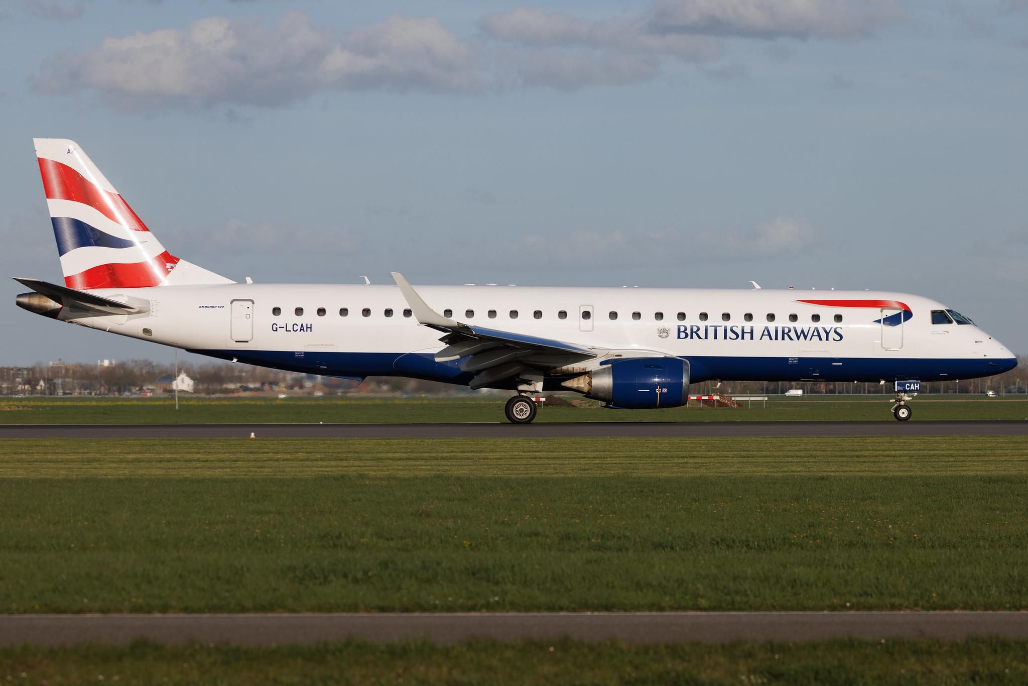 Amsterdam Schiphol: British Airways (BA / BAW) | Operator: BA CityFlyer | Embraer E190SR E190 | G-LCAH | MSN 19000564