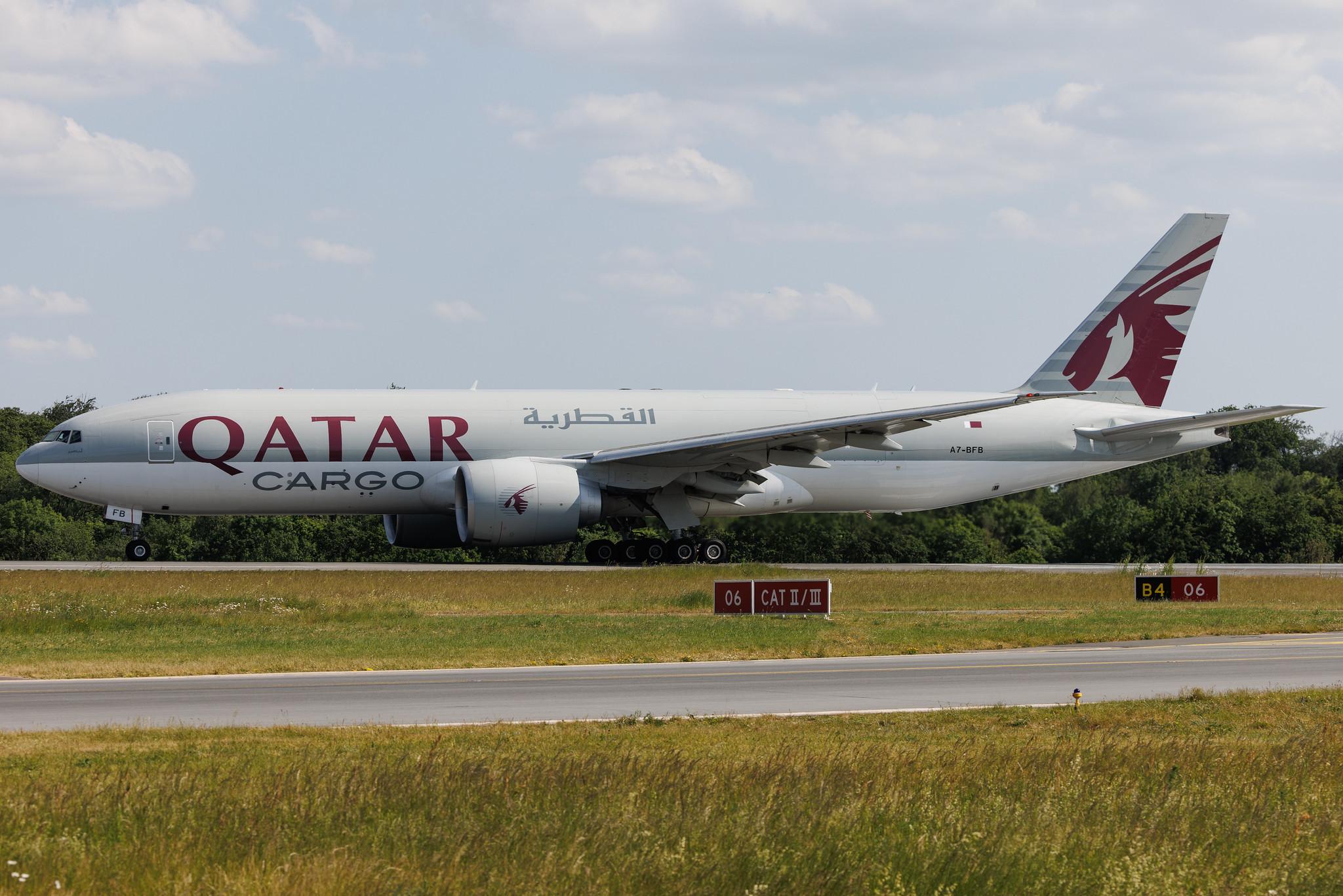 Luxembourg Findel Airport: Qatar Cargo (QR / QTR) | Operator: Qatar Airways | Boeing 777-FDZ B77L | A7-BFB | MSN 36100