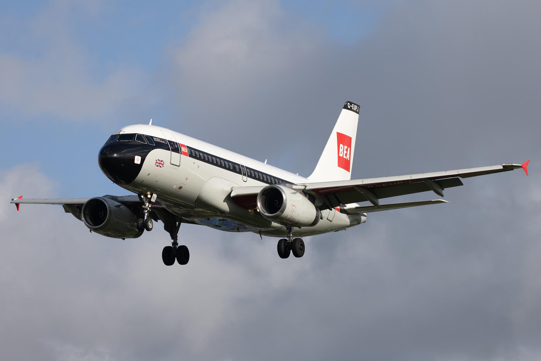 London Heathrow: British Airways (BA / BAW) | Livery: BEA Retro Livery | Airbus A319-131 A319 | G-EUPJ | MSN 1232