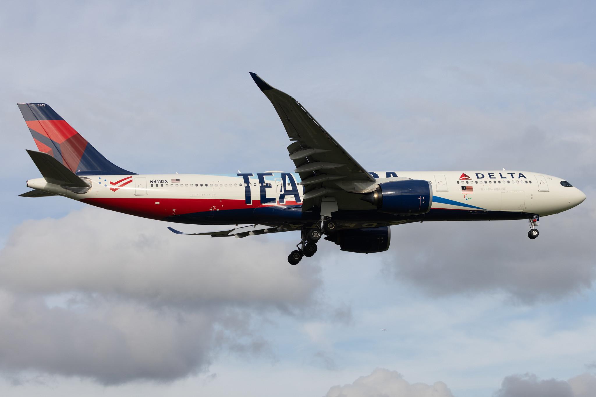 London Heathrow: Delta Air Lines (DL / DAL) | Livery: Team USA Livery | Airbus A330-941 A339 | N411DX | MSN 1991