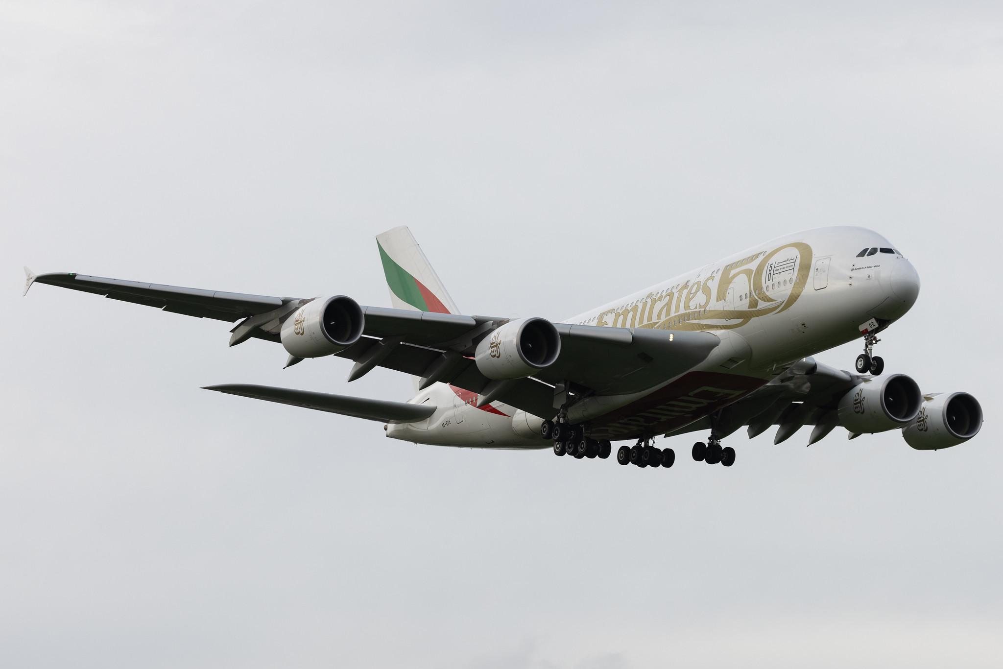 London Heathrow: Emirates (EK / UAE) | Livery: Year of the Fiftieth Livery | Airbus A380-861 A388 | A6-EOE | MSN 169