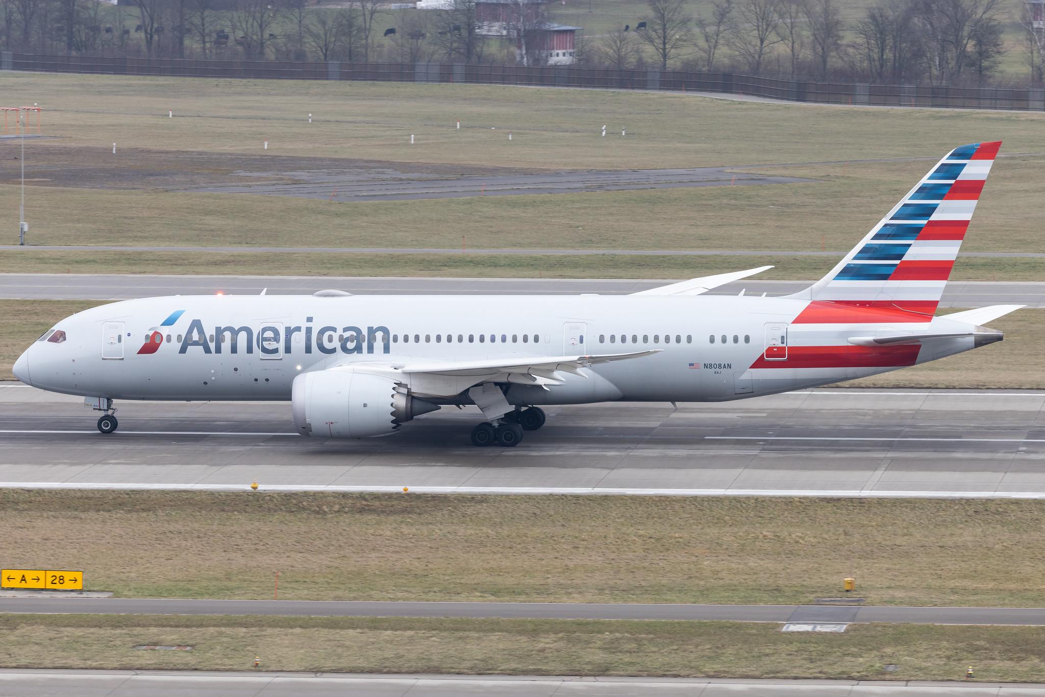 Flughafen Zürich: American Airlines (AA / AAL) | Boeing 787-8 Dreamliner B788 | N808AN | MSN 40626