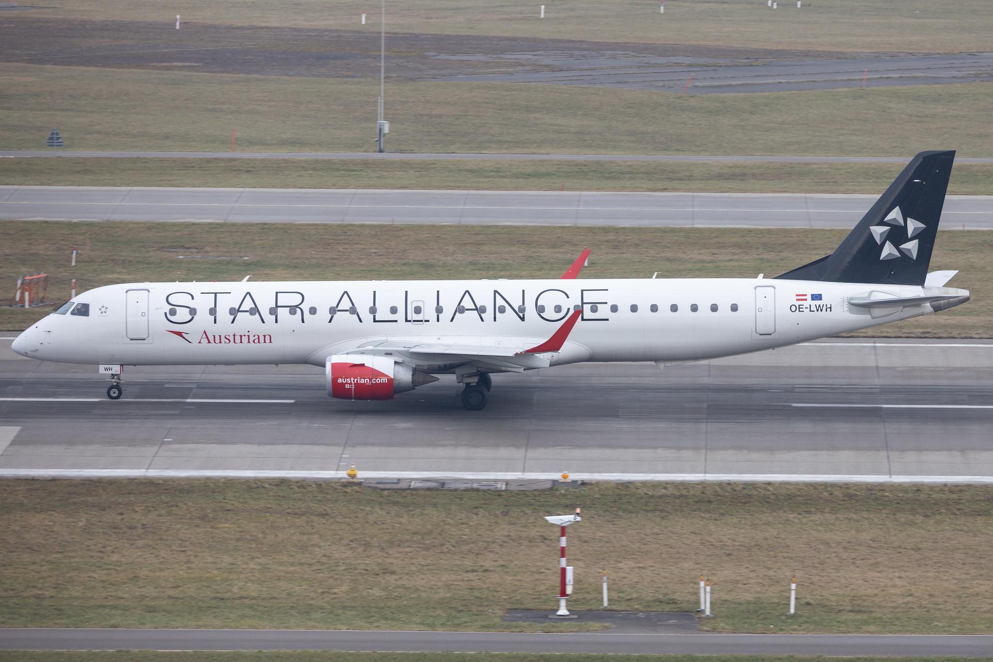 Flughafen Zürich: Austrian Airlines (OS / AUA) | Livery: Star Alliance Livery | Embraer E195LR E195 | OE-LWH | MSN 19000486