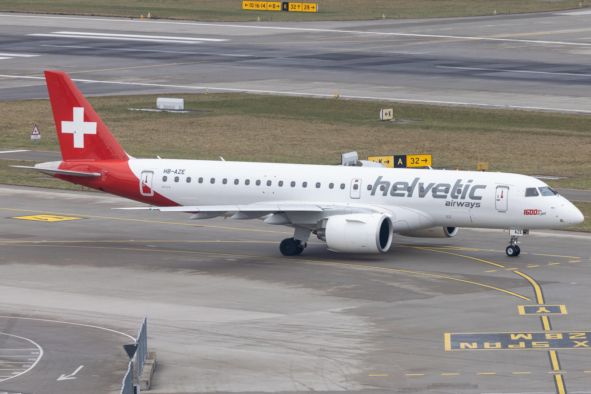 Flughafen Zürich: Helvetic Airways (2L / OAW) | Livery: 1600th E-jet sticker | Embraer E190-E2 E290 | HB-AZE | MSN 19020038
