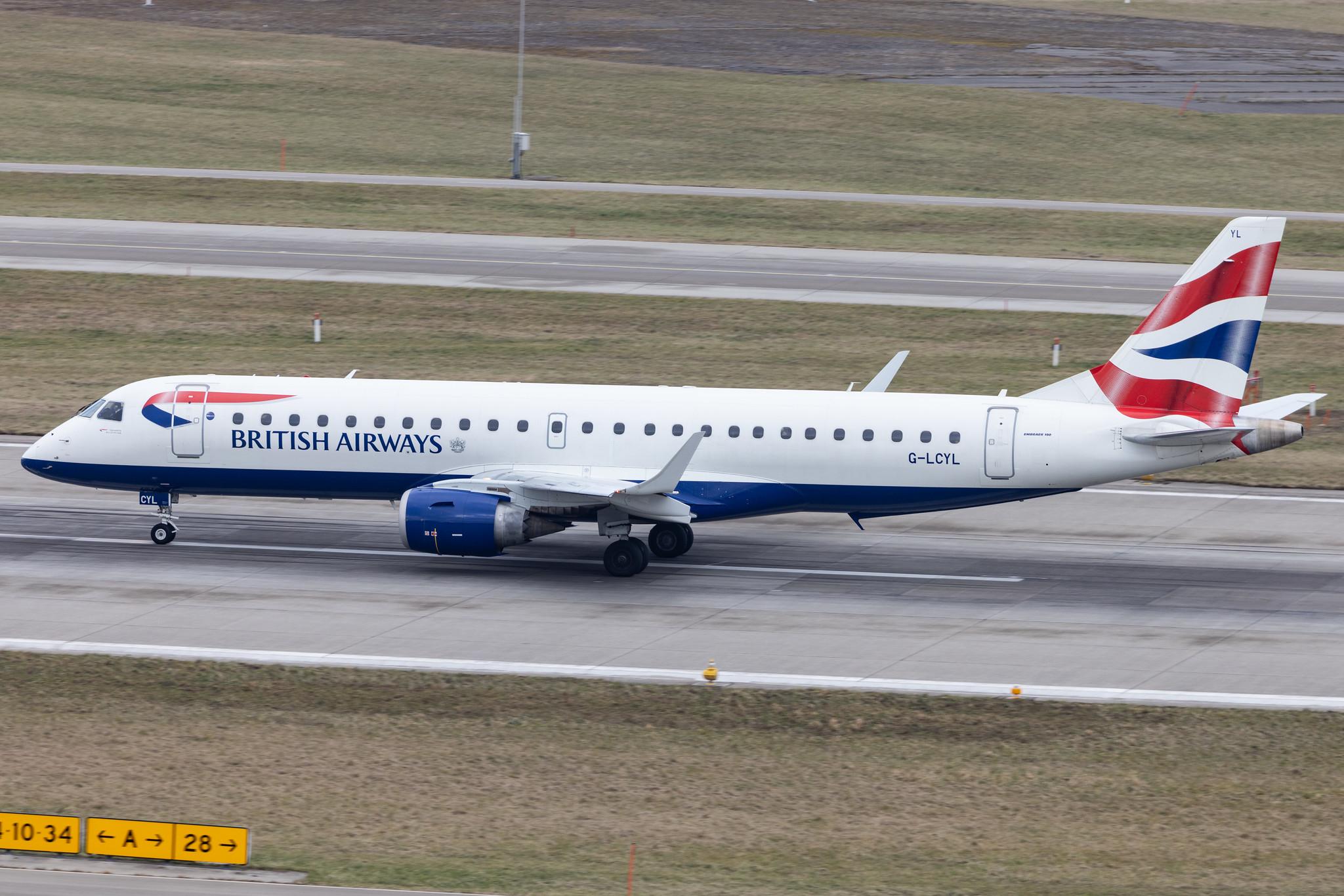 Flughafen Zürich: British Airways (BA / BAW) | Operator: BA CityFlyer |  Embraer E190SR E190 | G-LCYL | MSN 19000346