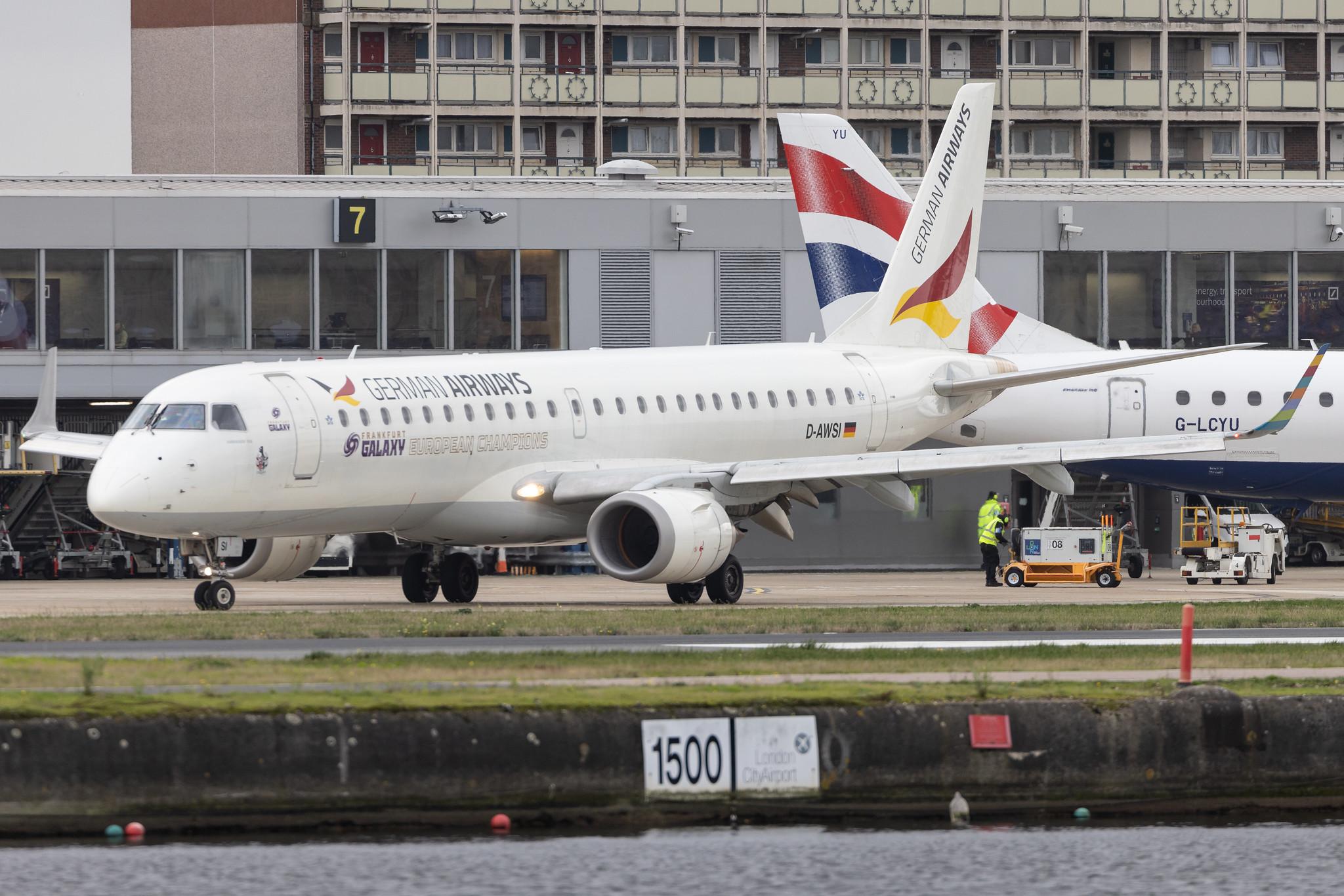 London City Airport: German Airways (ZQ / GER) | Embraer E190LR E190 | D-AWSI | MSN 19000074