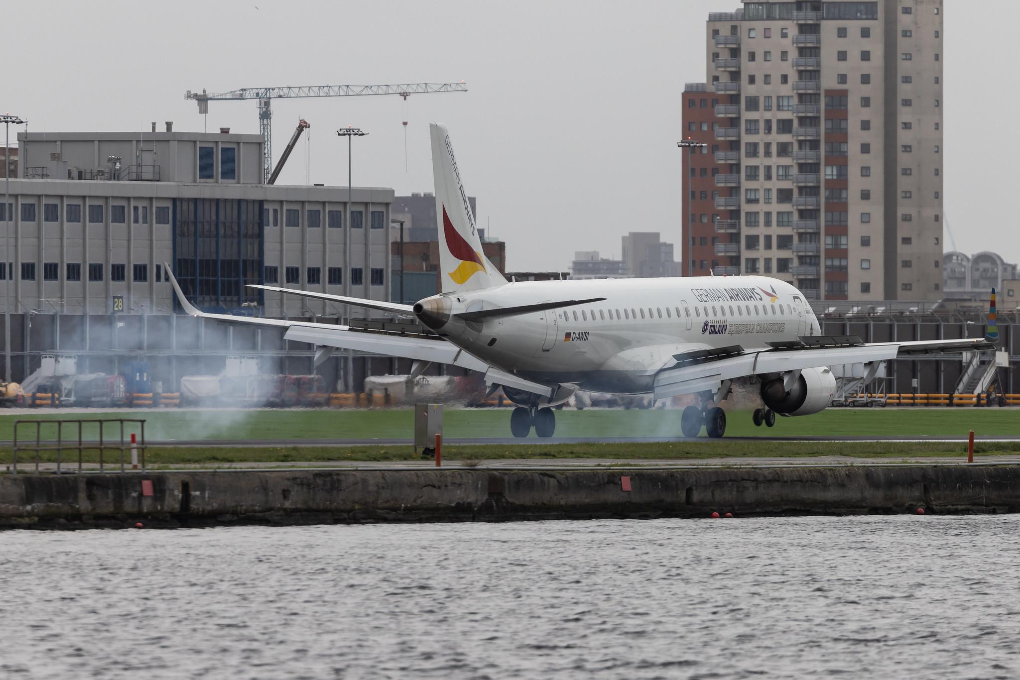 London City Airport: German Airways (ZQ / GER) | Embraer E190LR E190 | D-AWSI | MSN 19000074
