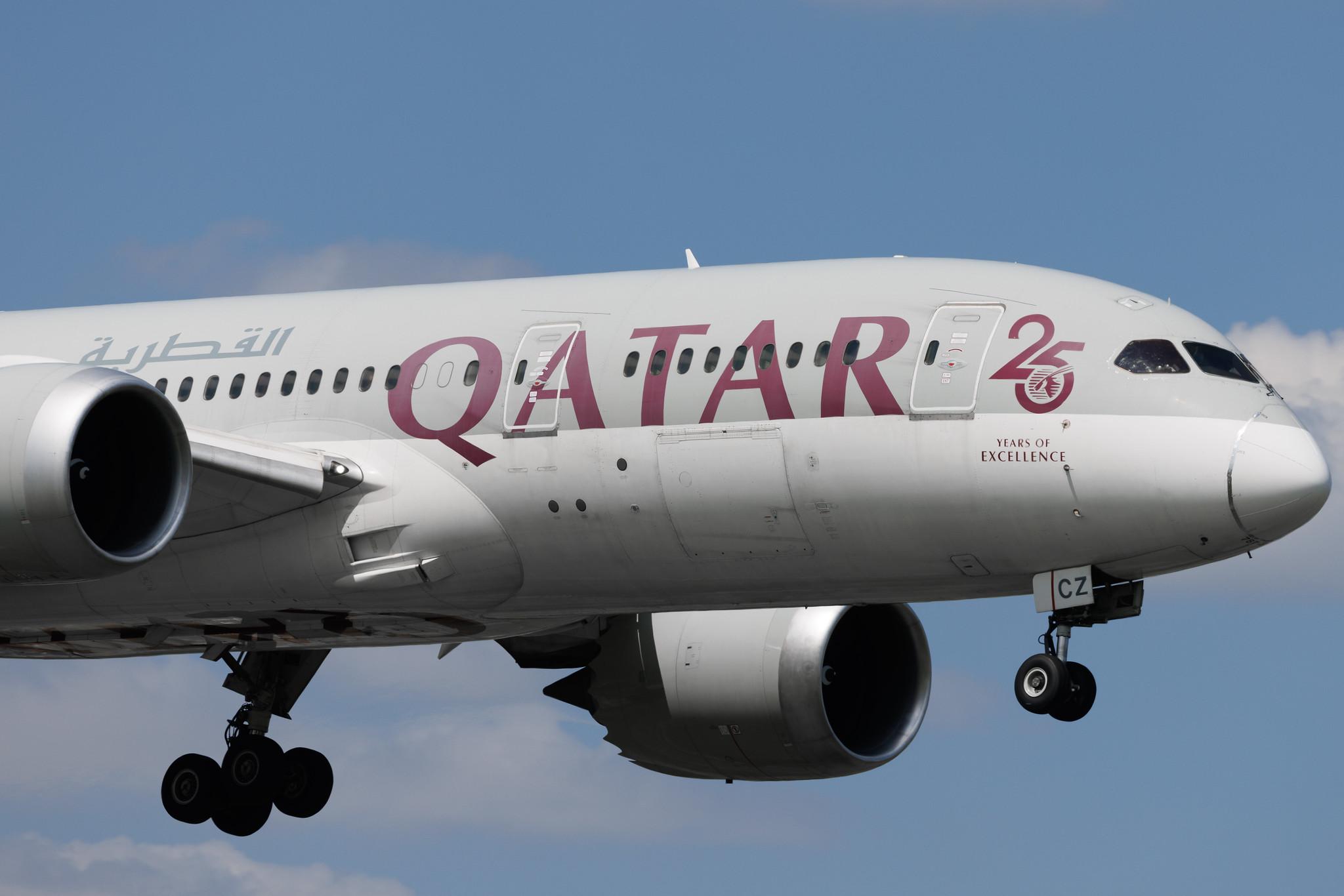 Warsaw Chopin Airport: Qatar Airways (QR / QTR) | Livery: 25 Years of Excellence Sticker | Boeing 787-8 Dreamliner B788 | A7-BCZ | MSN 38344