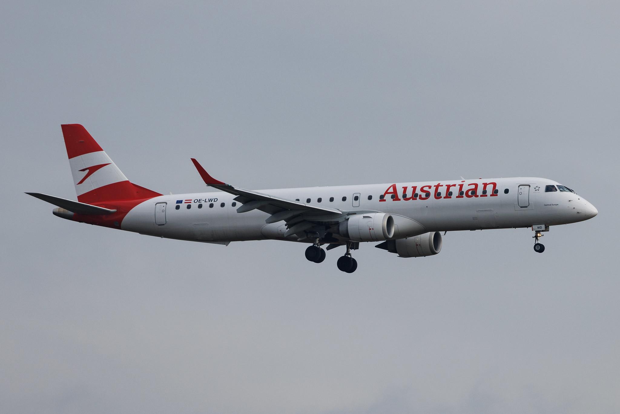 Vienna International Airport: Austrian Airlines (OS / AUA) | Embraer E195LR E195 | OE-LWD | MSN 19000411