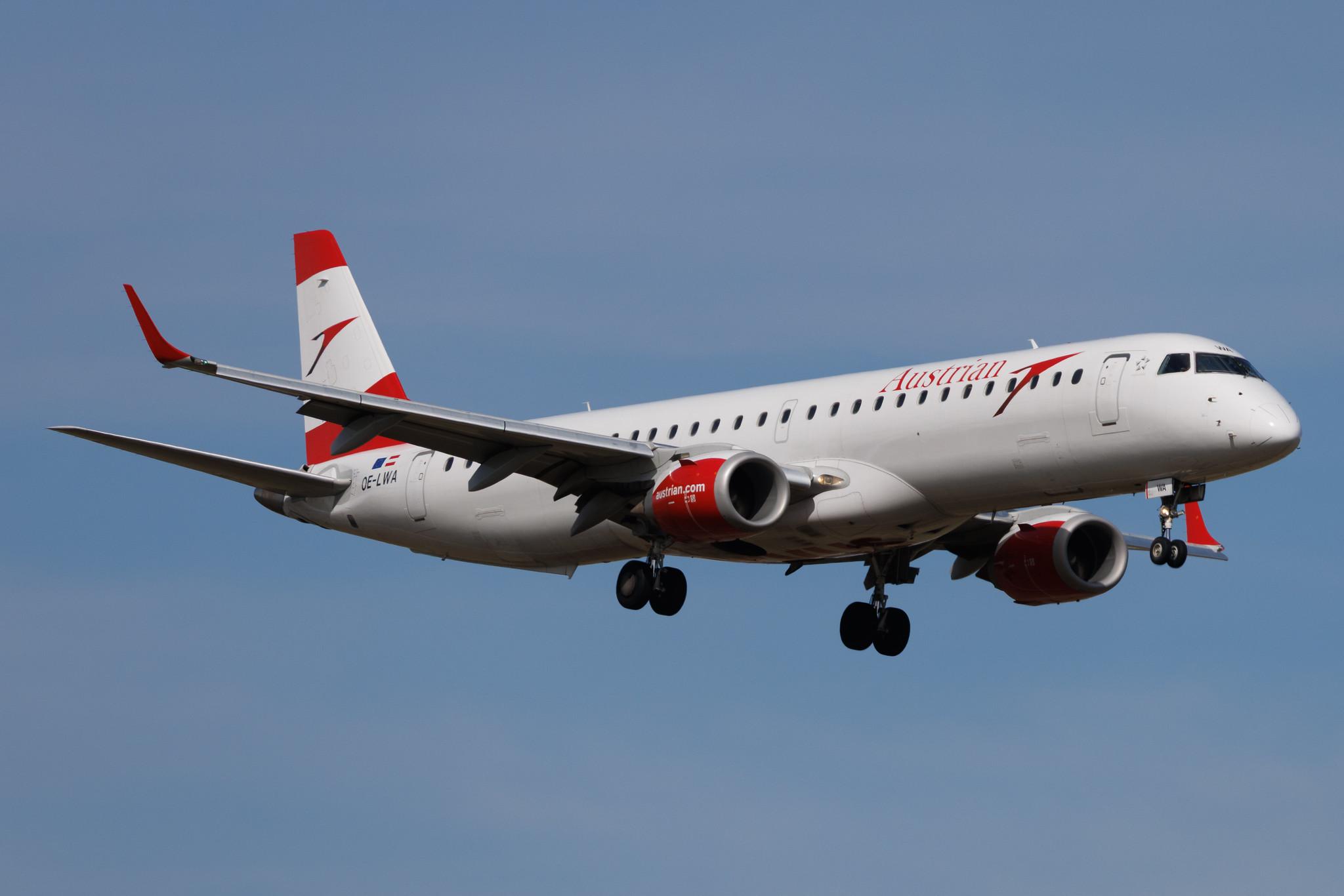 Vienna International Airport: Austrian Airlines (OS / AUA) | Embraer E195LR E195 | OE-LWA | MSN 19000314