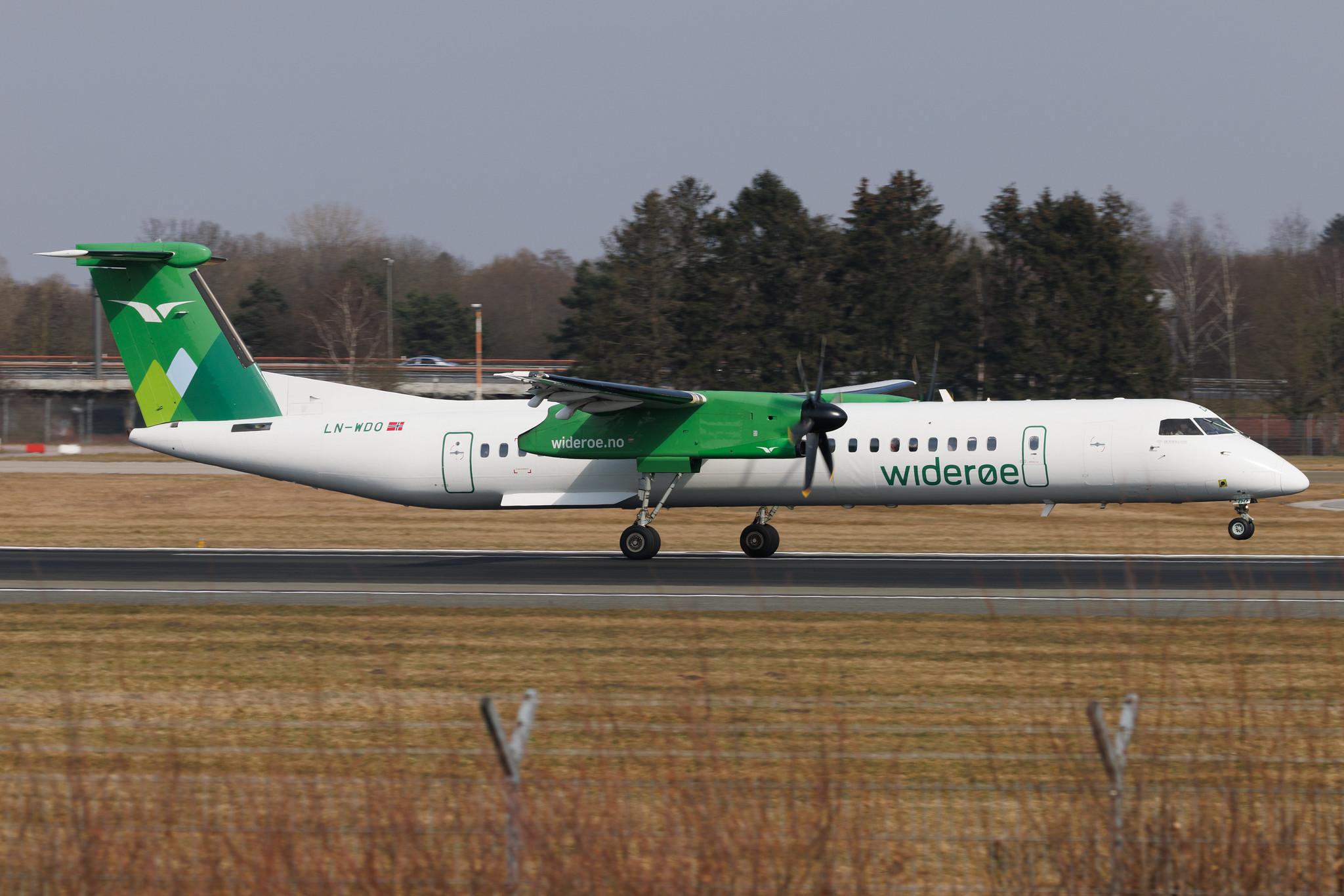 Hamburg Airport: Wideroe (WF / WIF) | De Havilland Canada Dash 8-400 DH8D | LN-WDO | MSN 4314