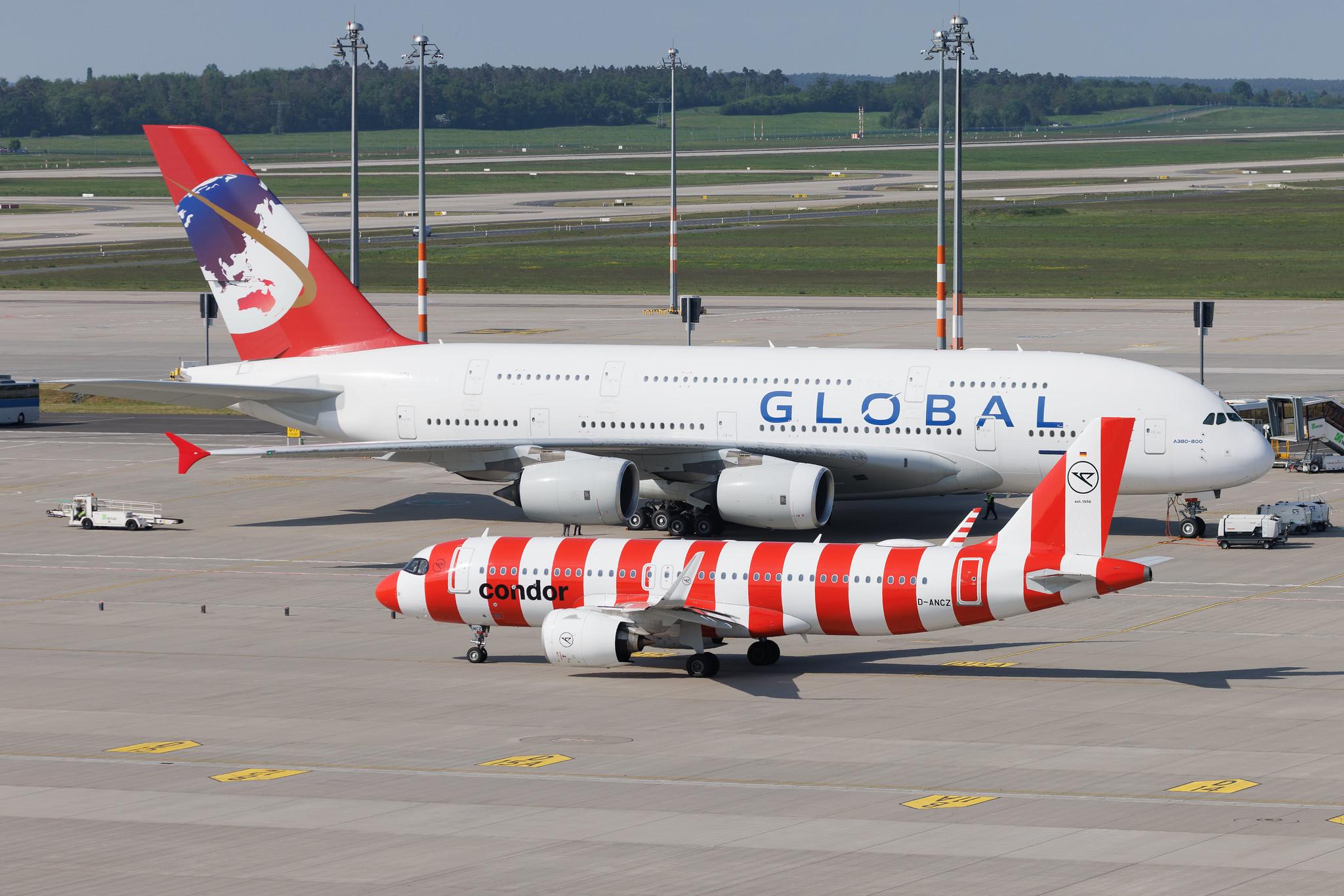 Flughafen Berlin Brandenburg: Global Airlines  | Operator: Hi Fly Malta | Airbus A380-841 A388 | 9H-GLOBL | MSN 120