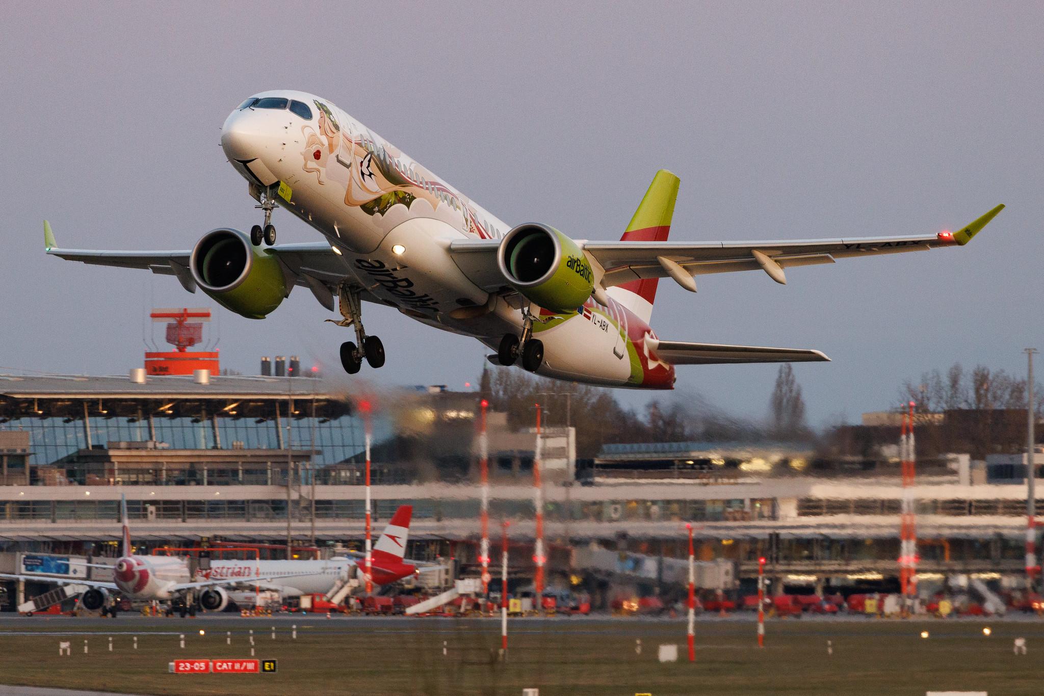Hamburg Airport: Air Baltic (BT / BTI) | Livery: Baltic Heritage Livery | Airbus A220-300 BCS3 | YL-ABX | MSN 55329