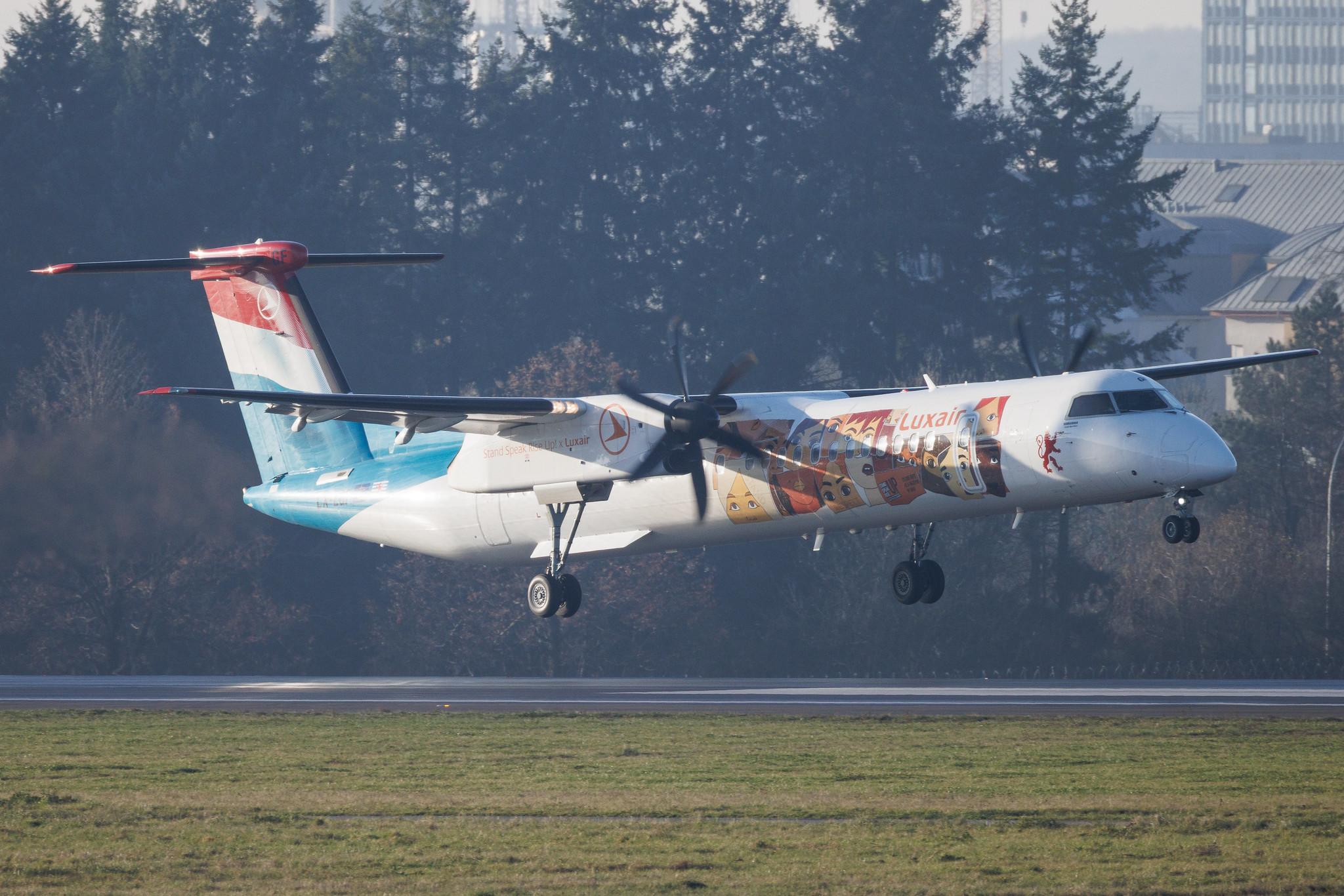 Luxembourg Findel Airport: Luxair (LG / LGL) | Livery: Stand Speak Rise Up! Livery | De Havilland Canada Dash 8-400 DH8D | LX-LGF | MSN 4349