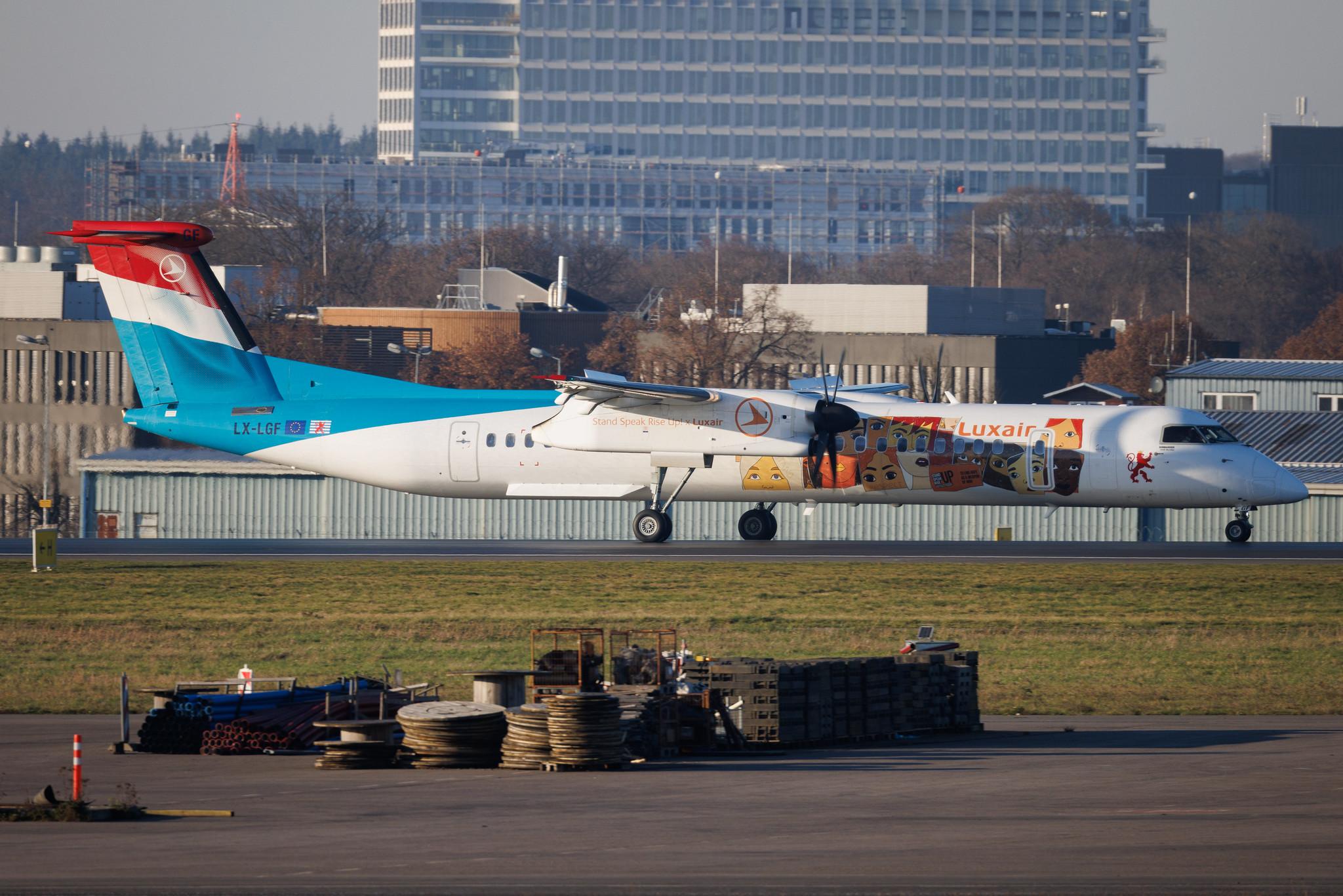 Luxembourg Findel Airport: Luxair (LG / LGL) | Livery: Stand Speak Rise Up! Livery | De Havilland Canada Dash 8-400 DH8D | LX-LGF | MSN 4349