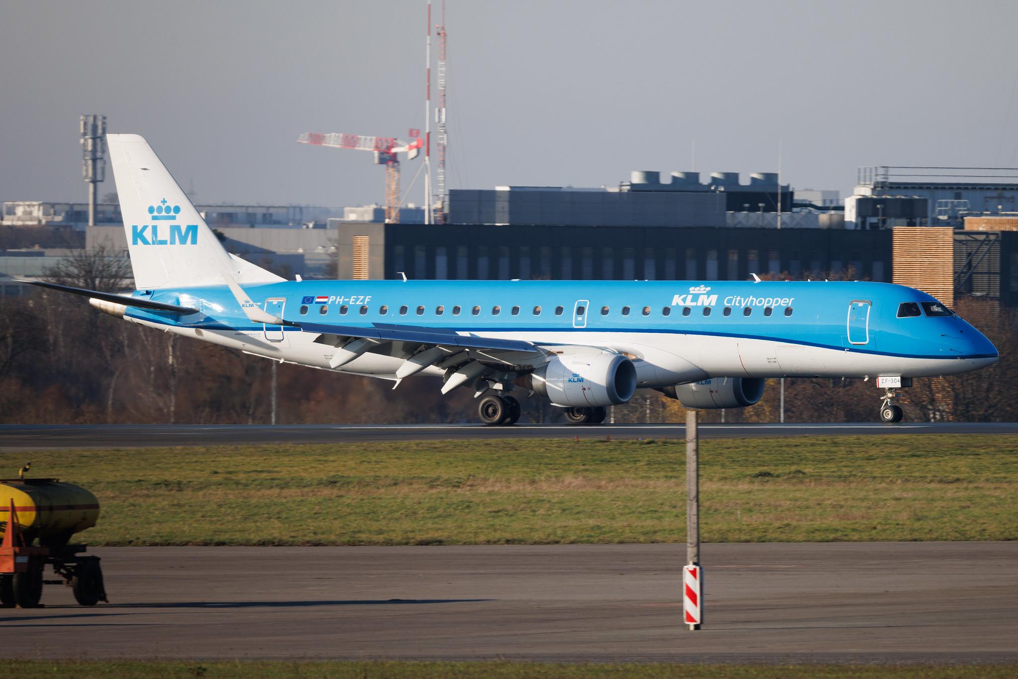 Luxembourg Findel Airport: KLM (KL / KLM) | Operator: KLM Cityhopper | Embraer E190STD E190 | PH-EZF | MSN 19000304