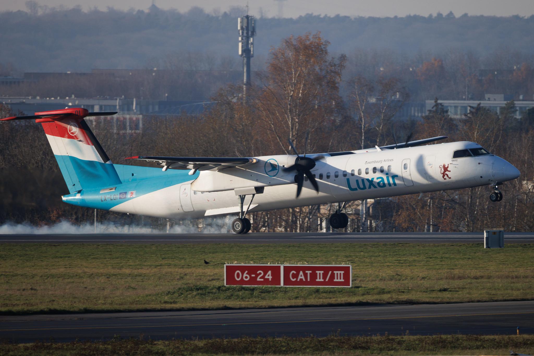 Luxembourg Findel Airport: Luxair (LG / LGL) | De Havilland Canada Dash 8-400 DH8D | LX-LQI | MSN 4534