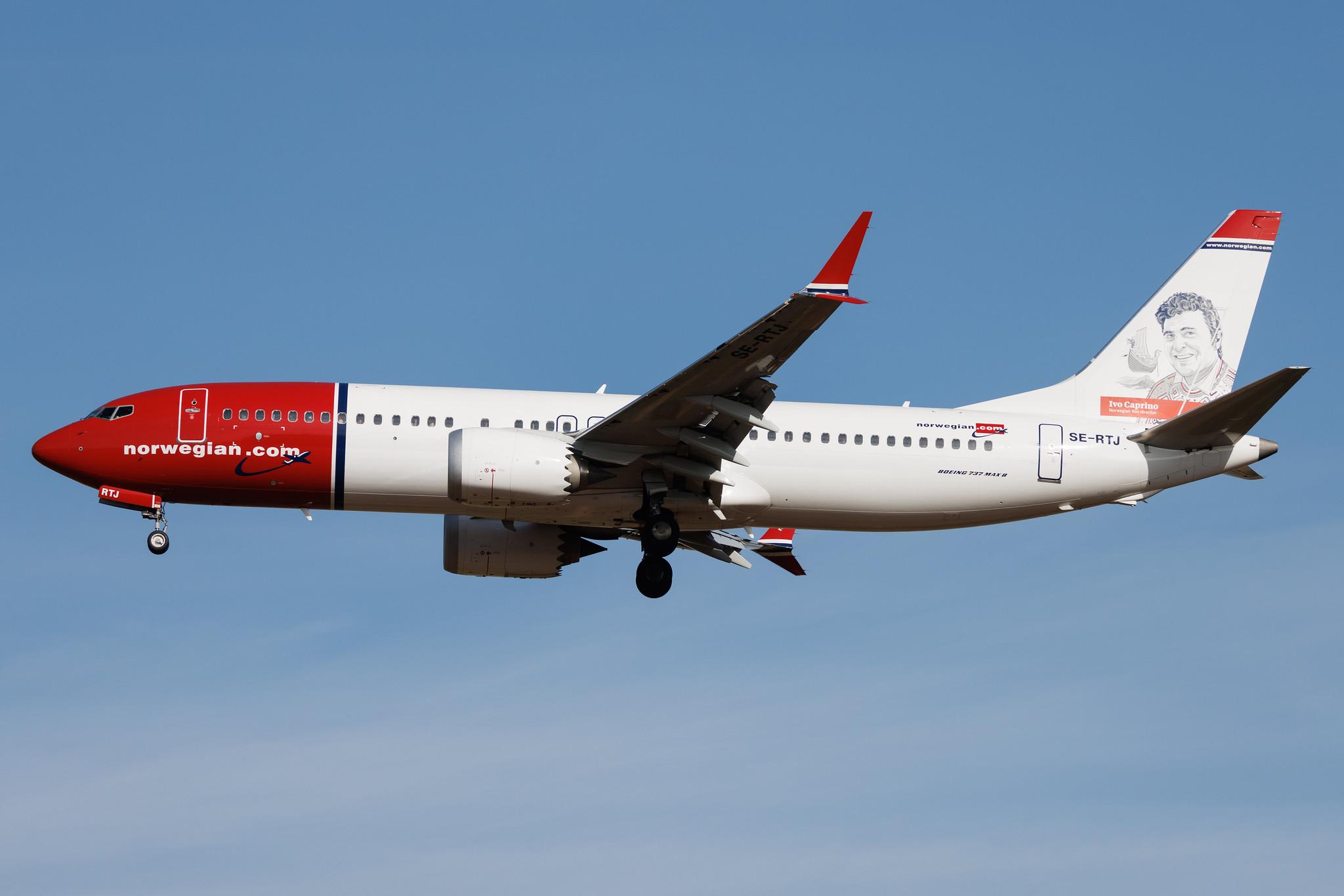Palma de Mallorca Airport: Norwegian (DY / NOZ) |  Livery: Ivo Caprino Livery | Operator: Norwegian Air Sweden |  Boeing 737 MAX 8 B38M | SE-RTJ | MSN 62903
