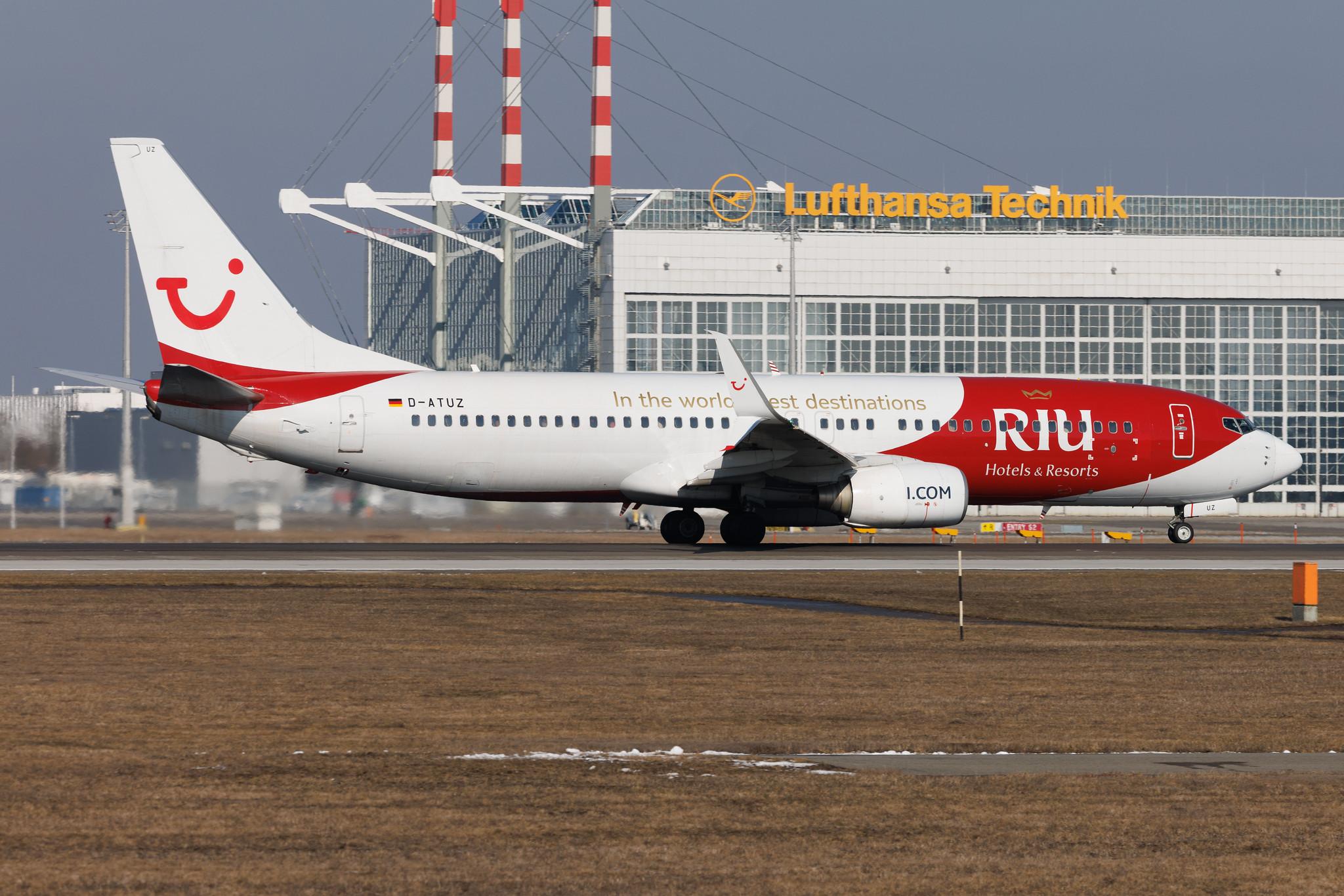 Munich Airport: TUI (X3 / TUI) | Livery: RIU Hotels & Resorts Livery | Operator: TUI fly | Boeing 737-8K5 B738 | D-ATUZ | MSN 34691