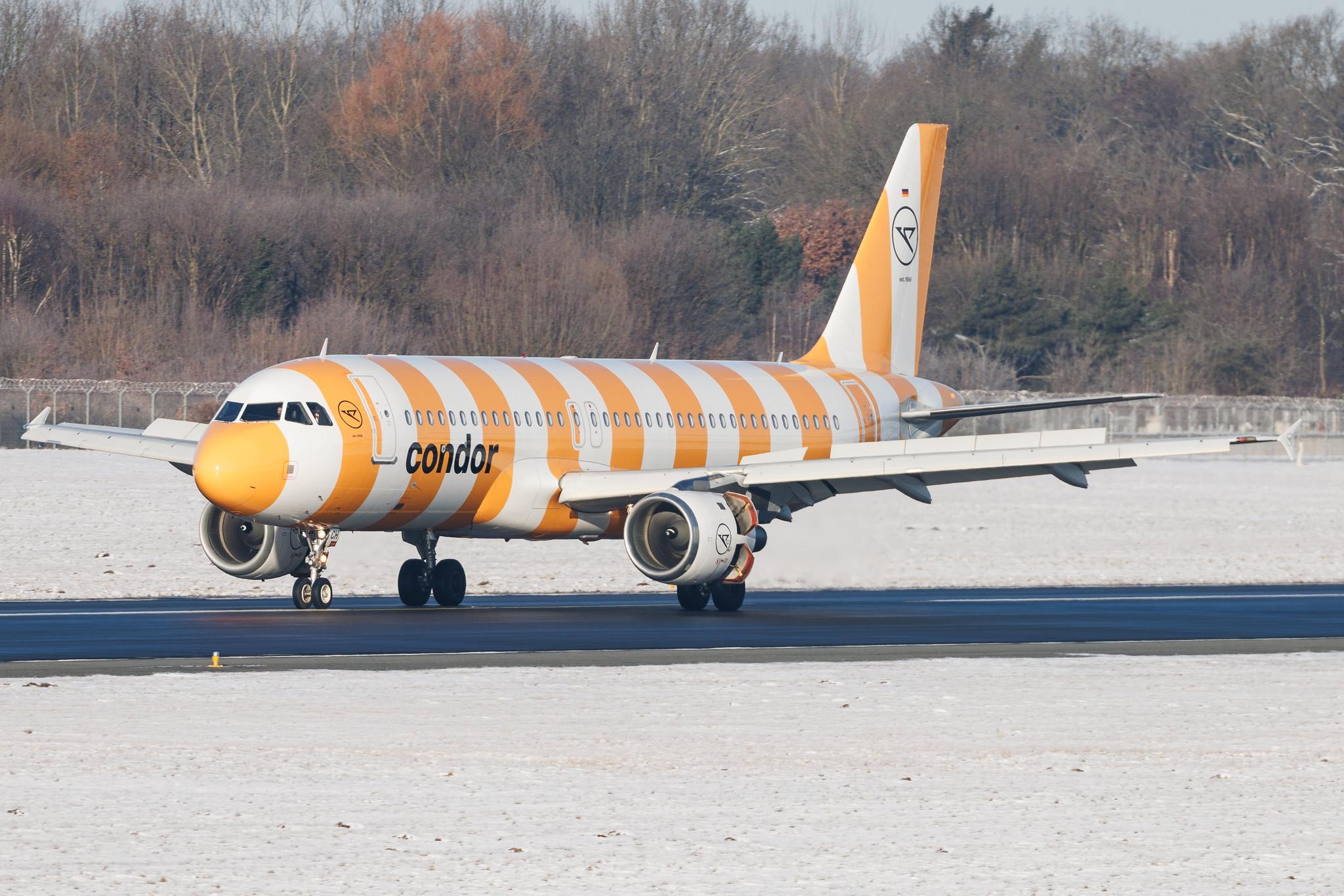 Hamburg Airport: Condor (DE / CFG) | Livery: Yellow Sunshine Livery | Airbus A320-212 A320 | D-ATCH | MSN 1437