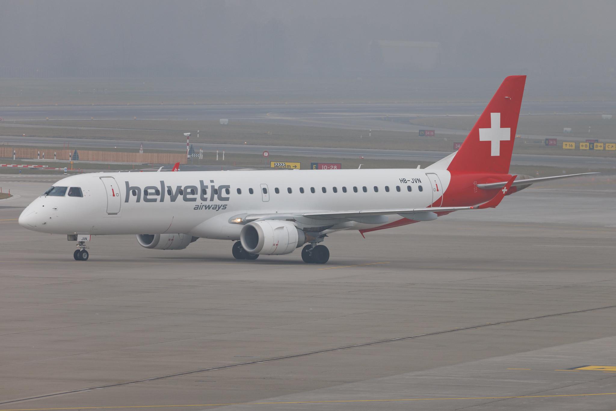Flughafen Zürich: Helvetic Airways (2L / OAW) | Embraer E190LR E190 | HB-JVN | MSN 19000285