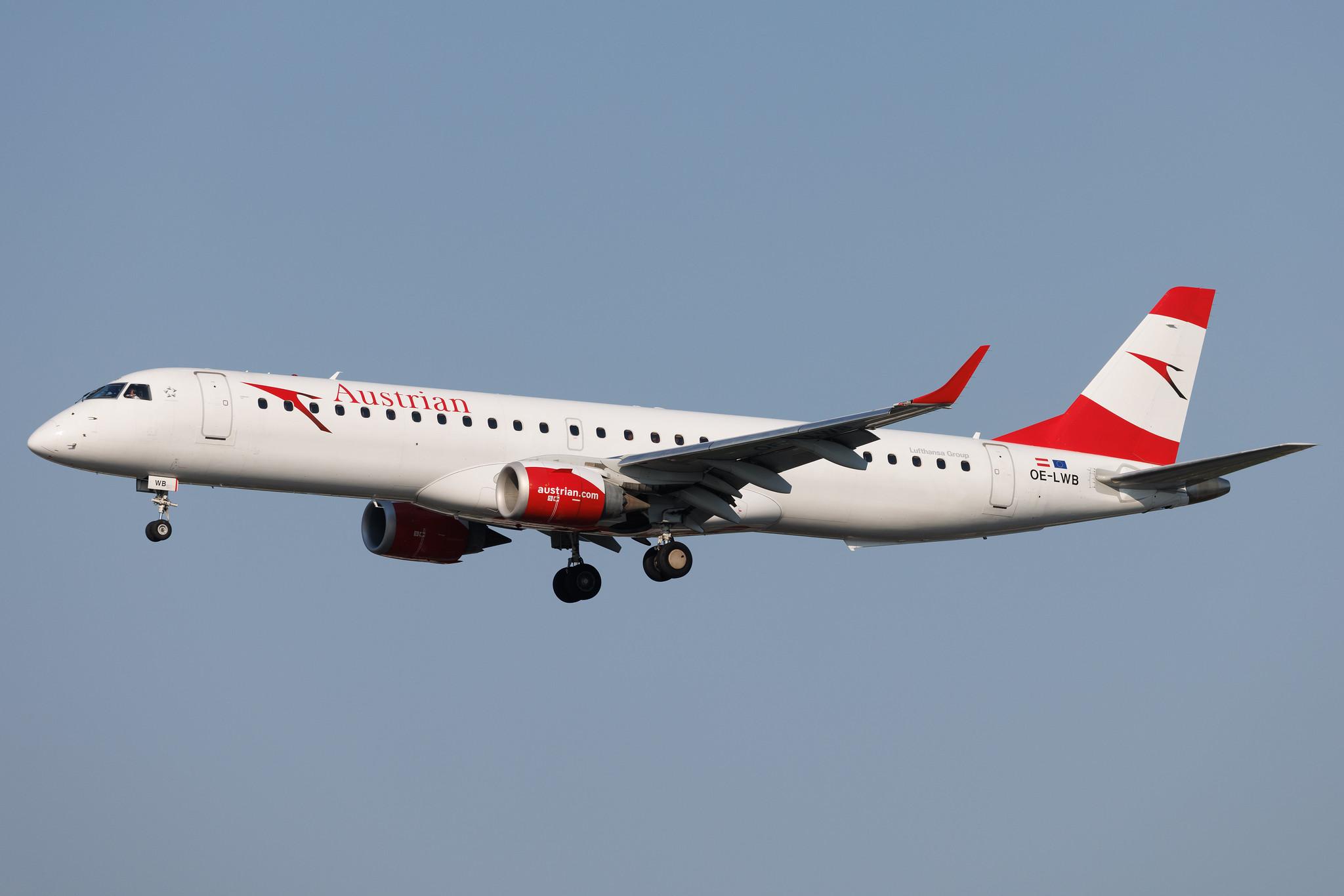 Hamburg Airport: Austrian Airlines (OS / AUA) | Embraer E195LR E195 | OE-LWB | MSN 19000324