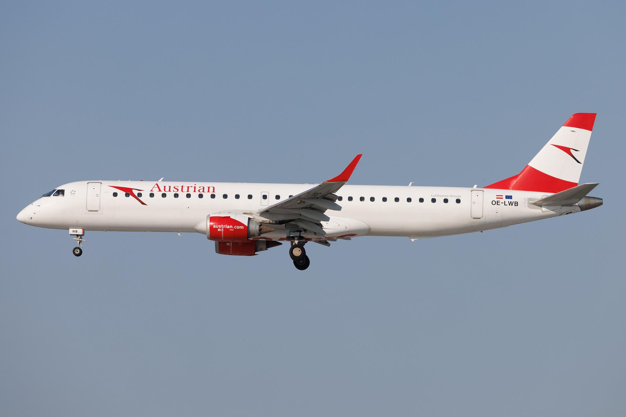Hamburg Airport: Austrian Airlines (OS / AUA) | Embraer E195LR E195 | OE-LWB | MSN 19000324